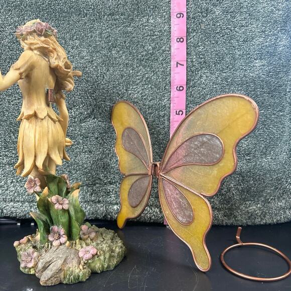 Vintage Fairy Mounted Cast Resin w Wings Tea Light Holder Hand Painted - Picture 11 of 14